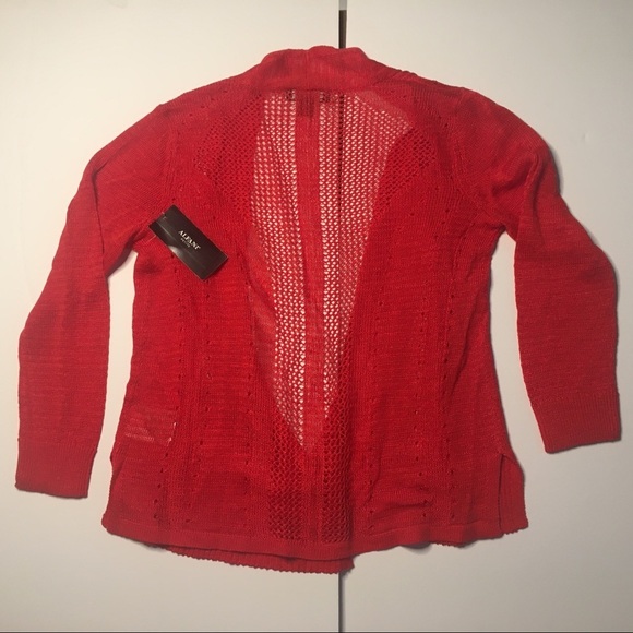 Alfani Red Lace Knit Linen Long Sleeve Cardigan XSP Extra Small Petite XS - Picture 4 of 9